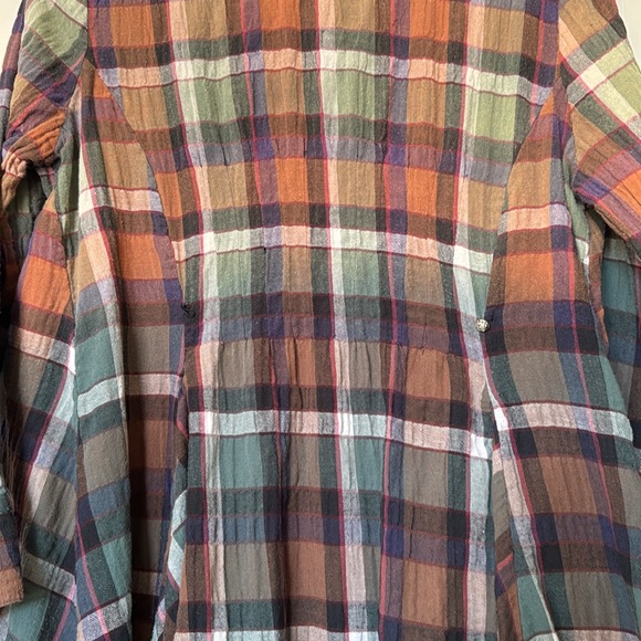 Soft Surroundings Top Women’s Blue Orange Ombre Plaid Flannel Velvet Trim. - Picture 3 of 10